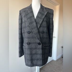 Oversized Tweed Blazer Coat Women Size 9/10. Black White Plaid. Gorgeous!